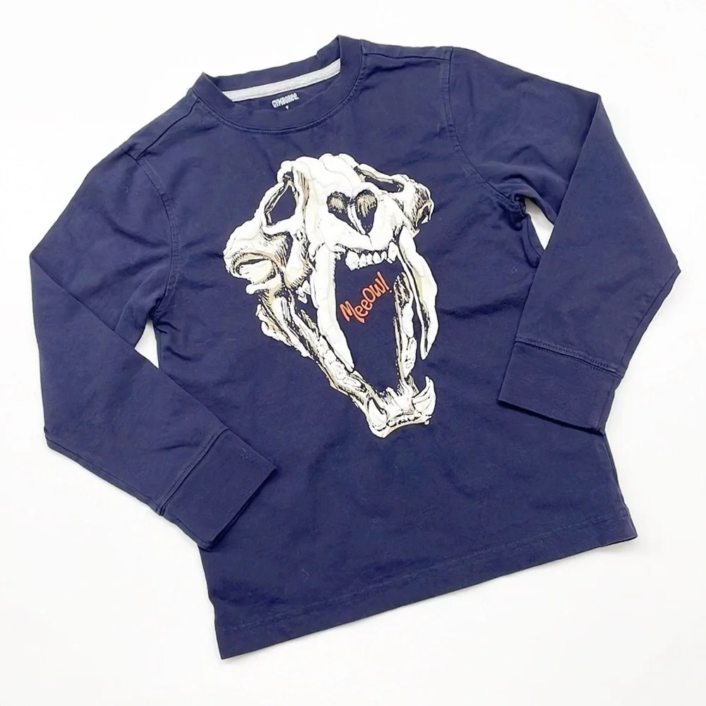 Gymboree little boys navy blue fossil printed long sleeve shirt
